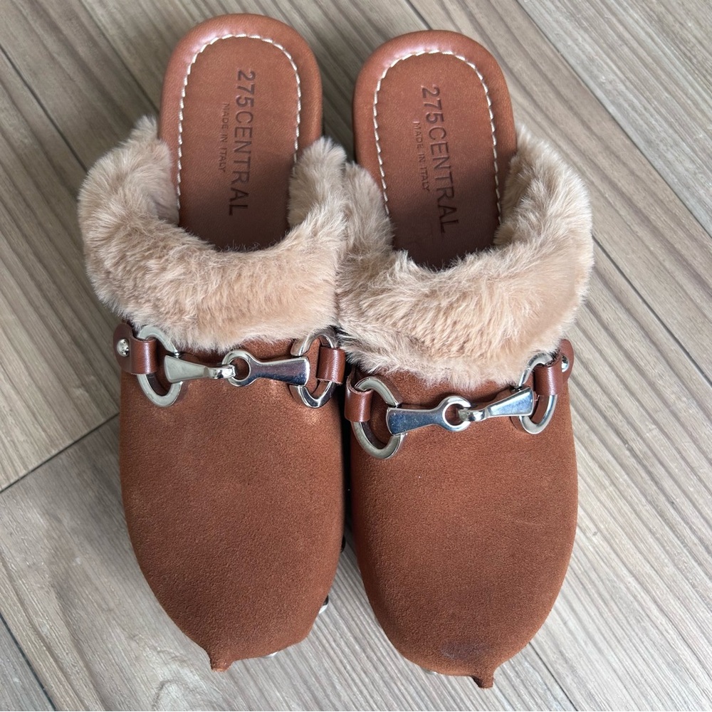 275 Central Faux-Fur Trim Brown Platform Clog Mule. Made in Italy size 38 - Picture 4 of 7